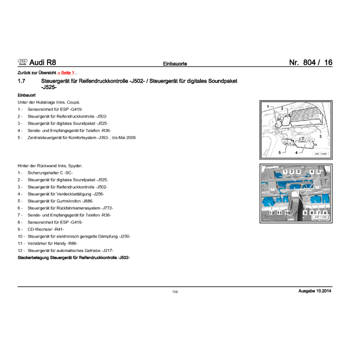 Audi R8 (2006-2014) Schaltpläne und Elektrik