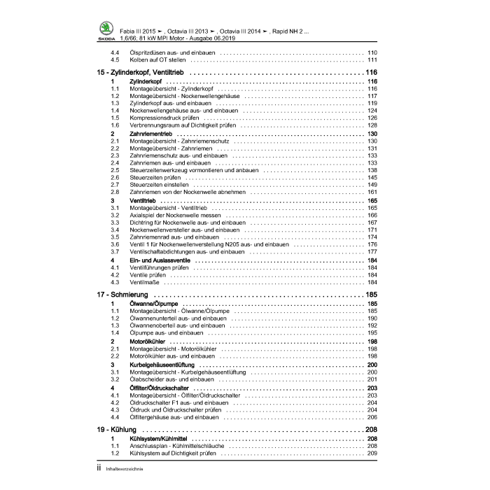 Skoda Octavia 3 (2012-2020) Reparaturleitfaden Motor 1,6 Liter MPI Benziner 81 kW / 110 PS
