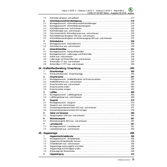Skoda Octavia 3 (2012-2020) Reparaturleitfaden Motor 1,6 Liter MPI Benziner 81 kW / 110 PS