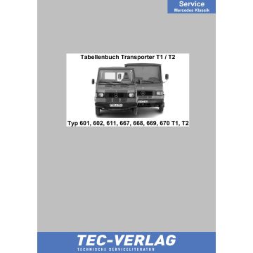  Mercedes Tabellenbuch Transporter T1 / T2 Typ 601, 602, 611, 667, 668, 669, 670 T1, T2