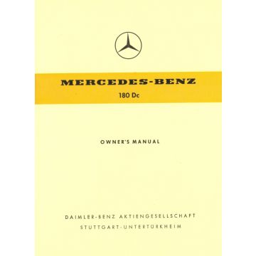 Mercedes Benz W 120 Type 180 Dc (1961-1962) Owners Manual