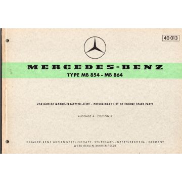 Mercedes Benz MB-MB 864 (1963) Vorläudige Motor Ersatzteil Liste Ausgabe A