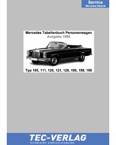  Mercedes Tabellenbuch Typ 105, 111, 120, 121, 128, 180, 189, 198